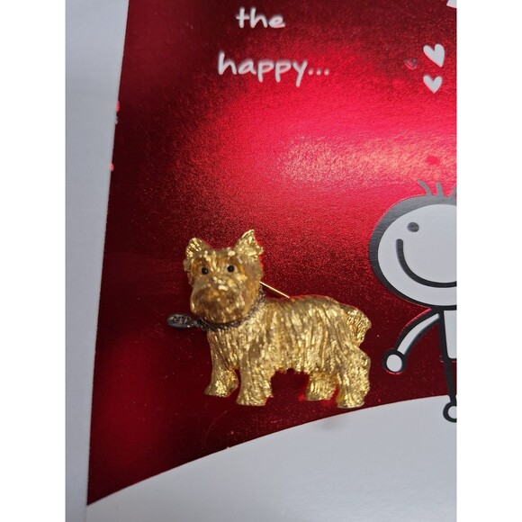 Joan Rivers Yorkshire Terrier Pin Brooch Yorkie Dog w/ Collar Gold-Toned Vintage - Picture 1 of 8